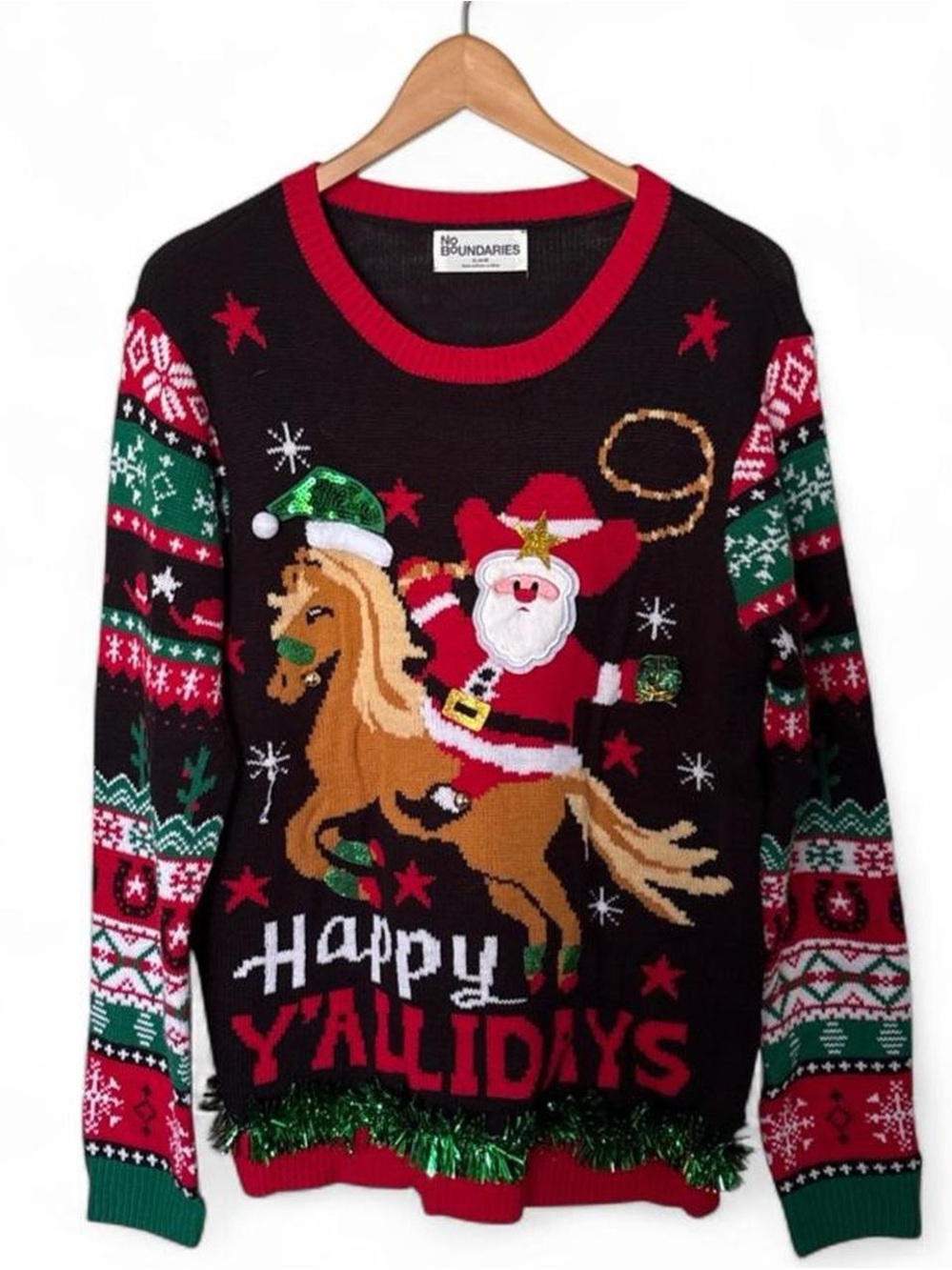 No Boundaries Men’s Black ‘Happy Y’allidays’ Christmas Sweater